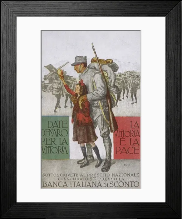 Framed Print : Italian Patriotic Card - Girl and Soldier Framed Print : Italian Patriotic Card - Girl and Soldier
