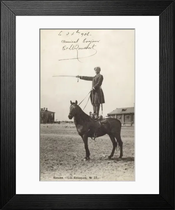 Framed Print : Kazakhstan - Cossack standing on horseback Framed Print : Kazakhstan - Cossack standing on horseback