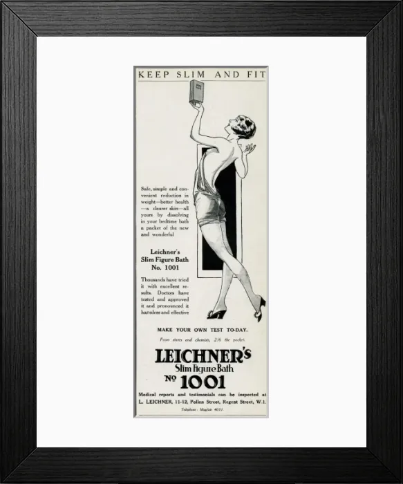 Framed Print : Advert for Leichners slim figure bath 1928 Framed Print : Advert for Leichners slim figure bath 1928