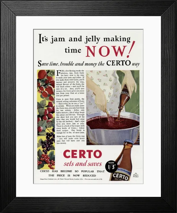 Framed Print : Advert for Certo for making home made Jam Framed Print : Advert for Certo for making home made Jam