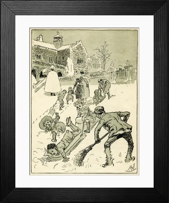 Framed Print : Children play on their sledges Framed Print : Children play on their sledges