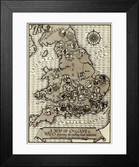 Framed Print : Map of the Industries in England and Wales Framed Print : Map of the Industries in England and Wales