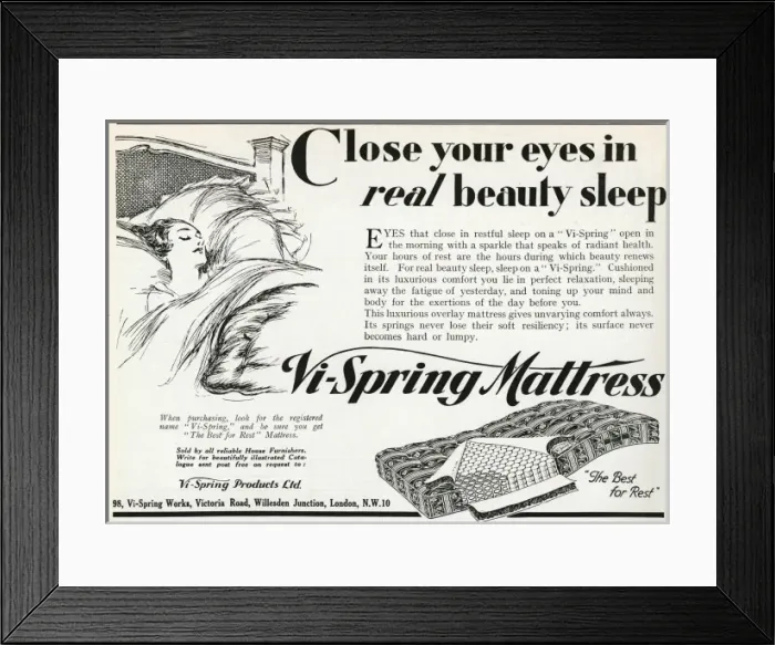 Framed Print : Advert for Vi-Spring Mattress 1931 Framed Print : Advert for Vi-Spring Mattress 1931