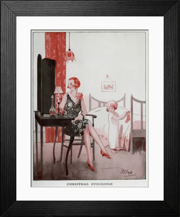 Framed Print : Hanging up a stocking for Santa Claus Framed Print : Hanging up a stocking for Santa Claus