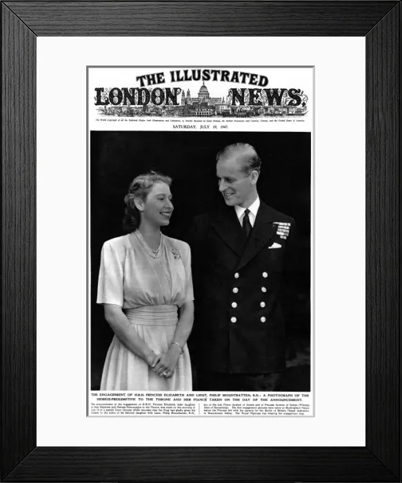 Framed Print : ILN front Cover: Princess Elizabeth and Lieut. Philip Mountb Framed Print : ILN front Cover: Princess Elizabeth and Lieut. Philip Mountb