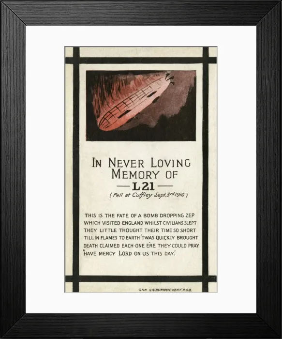 Framed Print : Zeppelin Downed 1916 - 2 Framed Print : Zeppelin Downed 1916 - 2