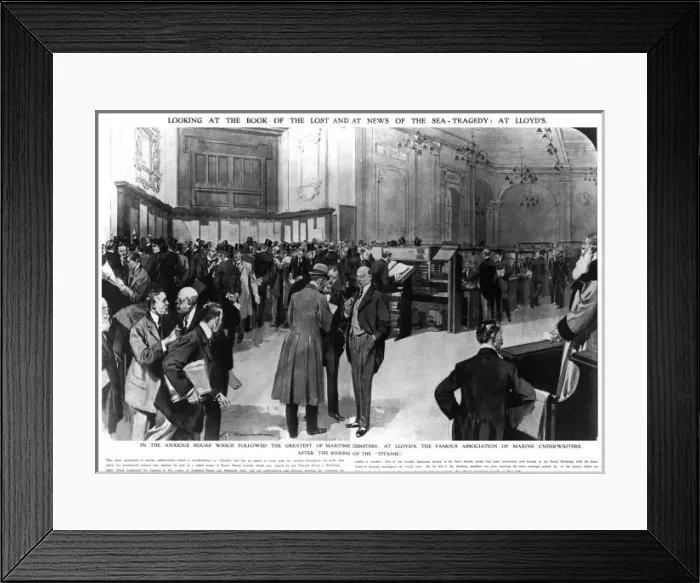 Framed Print : Looking at the book of the lost and at news of the Titanic Framed Print : Looking at the book of the lost and at news of the Titanic