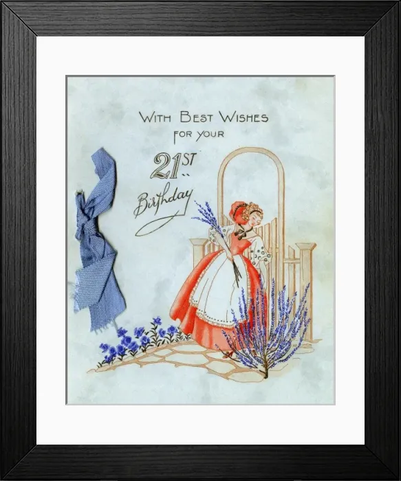 Framed Print : 21st birthday card with lady gathering lavender Framed Print : 21st birthday card with lady gathering lavender
