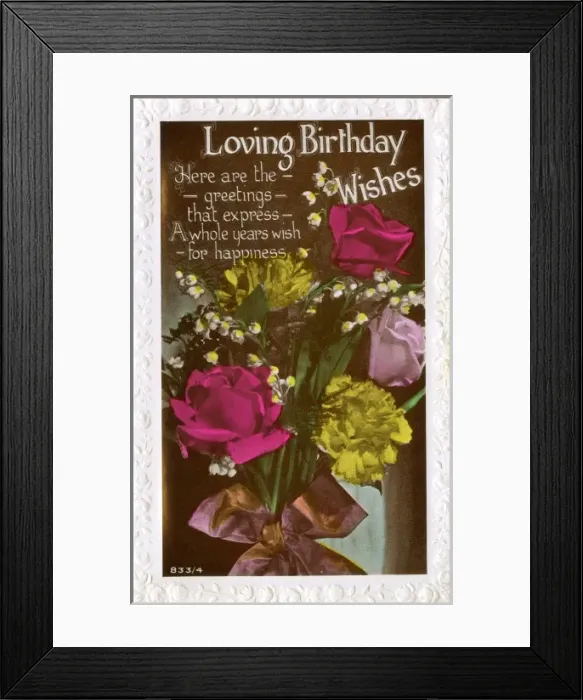 Framed Print : Birthday card with roses, carnations and lily of the valley Framed Print : Birthday card with roses, carnations and lily of the valley