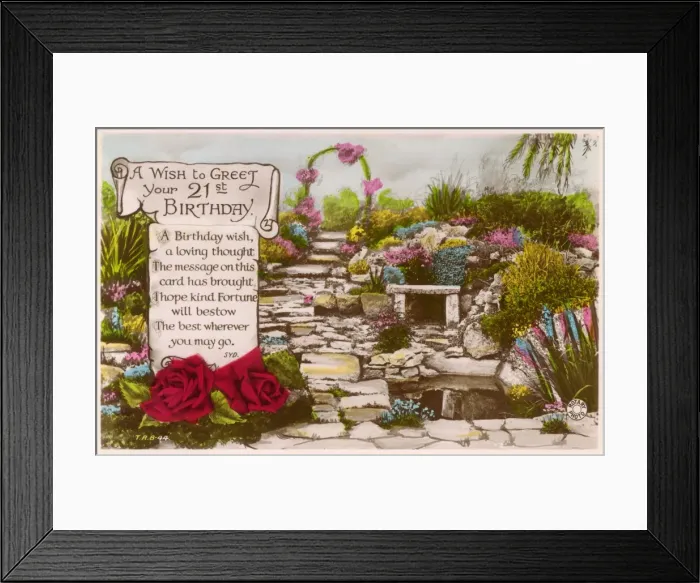 Framed Print : 21st birthday card with garden path and flowers Framed Print : 21st birthday card with garden path and flowers