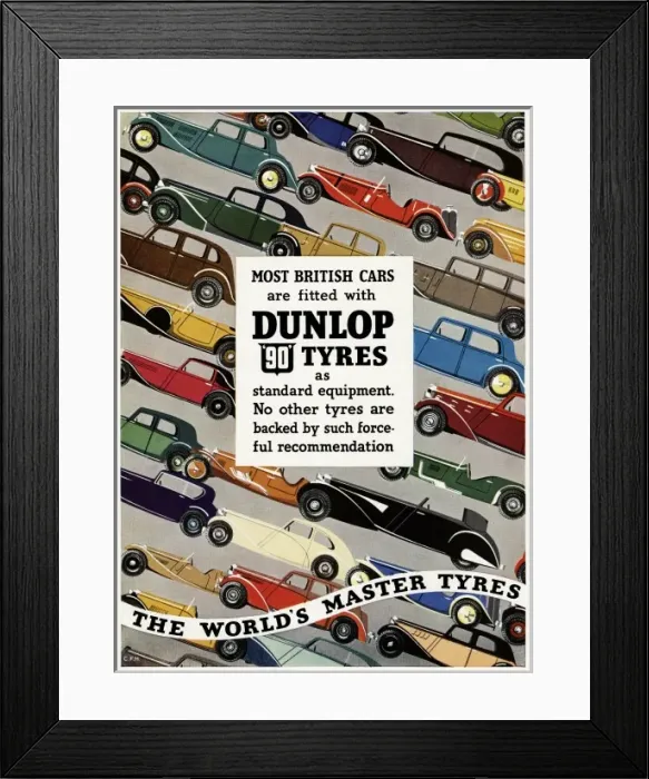 Framed Print : Most British cars are Fitted with Dunlop 90 tyres Framed Print : Most British cars are Fitted with Dunlop 90 tyres