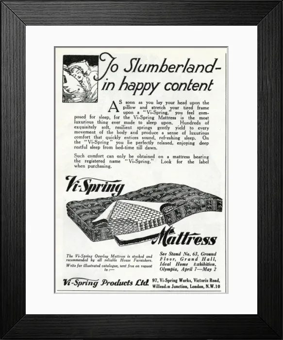 Framed Print : Advert for Vi-spring Mattress 1931 Framed Print : Advert for Vi-spring Mattress 1931