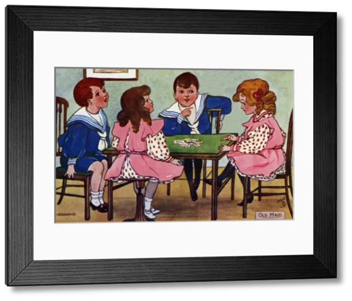 Framed Print : Edwardian children playing cards Framed Print : Edwardian children playing cards