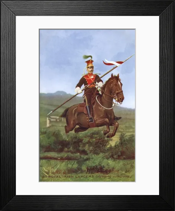 Framed Print : 5th Royal Irish Lancer jumping an obstacle Framed Print : 5th Royal Irish Lancer jumping an obstacle
