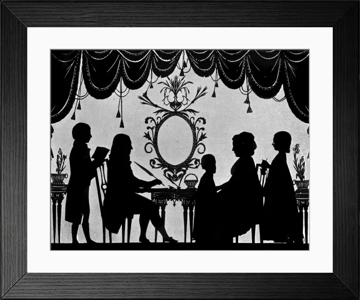 Framed Print : Silhouette portrait of the Burney family Framed Print : Silhouette portrait of the Burney family