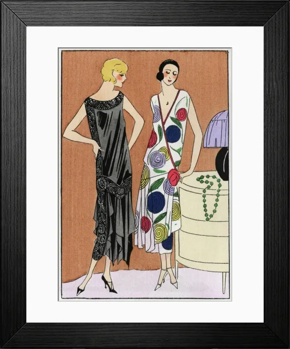 Framed Print : Two young ladies in dresses by Doucet Framed Print : Two young ladies in dresses by Doucet