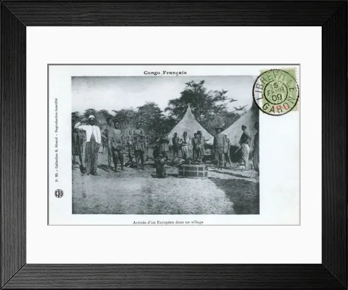 Framed Print : Gabon, Africa - The arrival of a European into the village Framed Print : Gabon, Africa - The arrival of a European into the village