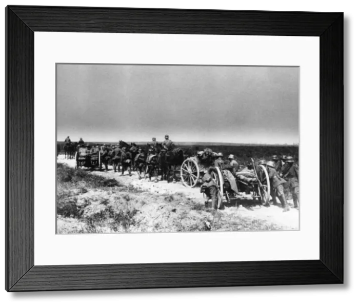 Framed Print : German gunners transporting 77mm field guns, WW1 Framed Print : German gunners transporting 77mm field guns, WW1