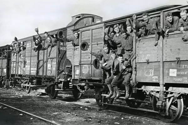 American 5th Marines on a troop train, France, WW1