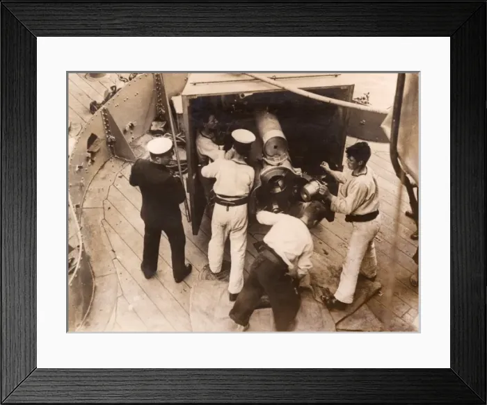 Framed Print : Working a gun on submarine parent ship, WW1 Framed Print : Working a gun on submarine parent ship, WW1