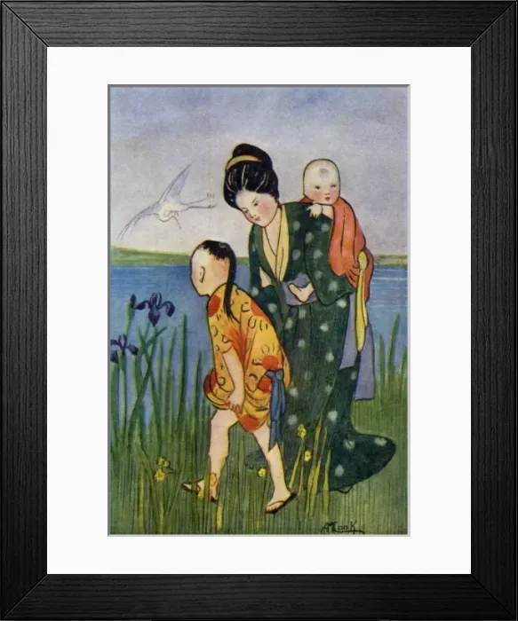 Framed Print : Japanese woman with children Framed Print : Japanese woman with children