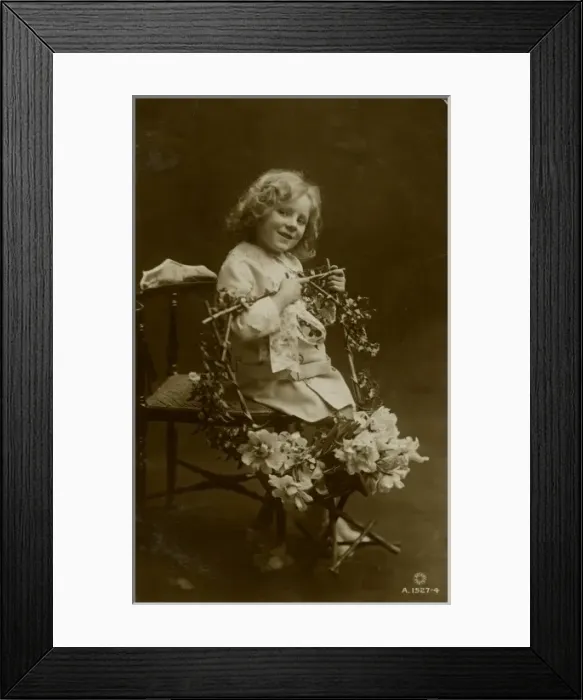 Framed Print : Little girl with garland of flowers Framed Print : Little girl with garland of flowers