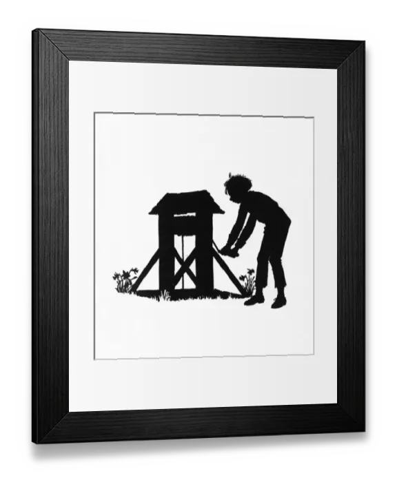 Framed Print : Dunderpate drawing water from the well