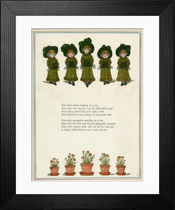 Framed Print : Five little girls in winter clothes Framed Print : Five little girls in winter clothes