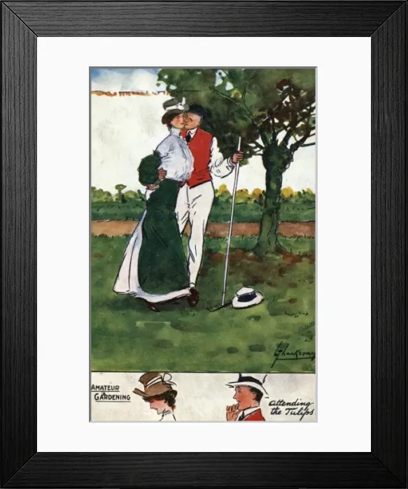 Framed Print : Attending the Tulips - Amorous Couple Gardening Framed Print : Attending the Tulips - Amorous Couple Gardening