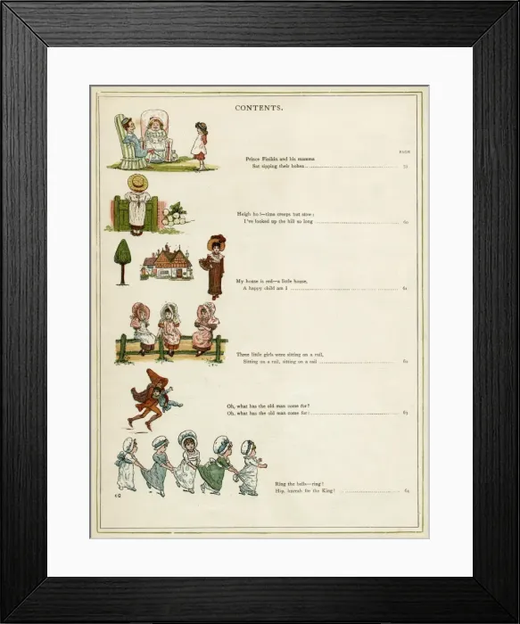 Framed Print : Contents page, Under the Window by Kate Greenaway Framed Print : Contents page, Under the Window by Kate Greenaway