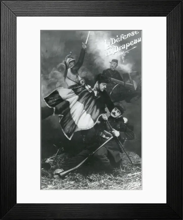 Framed Print : Patriotic French postcard, Defending the Flag, WW1 Framed Print : Patriotic French postcard, Defending the Flag, WW1