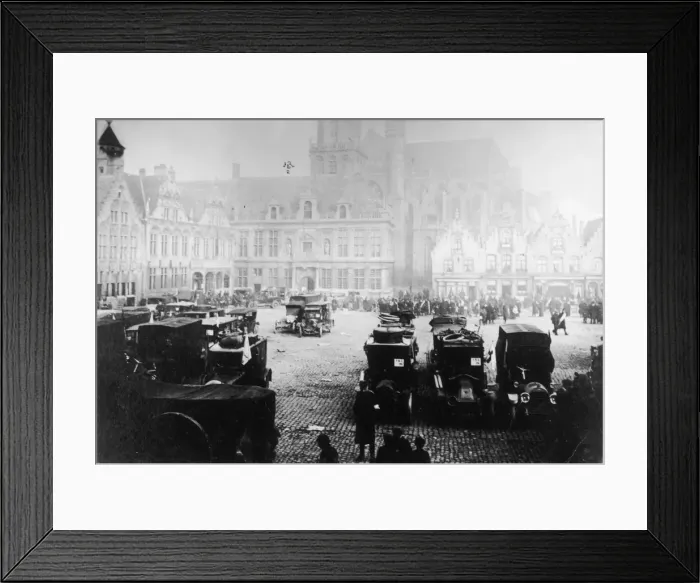 Framed Print : City square during retreat from Antwerp, Belgium, WW1 Framed Print : City square during retreat from Antwerp, Belgium, WW1