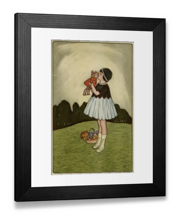 Framed Print : Little girl on a hillside with her doll Framed Print : Little girl on a hillside with her doll