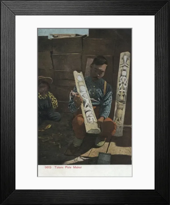 Framed Print : Indian totem pole carver Framed Print : Indian totem pole carver