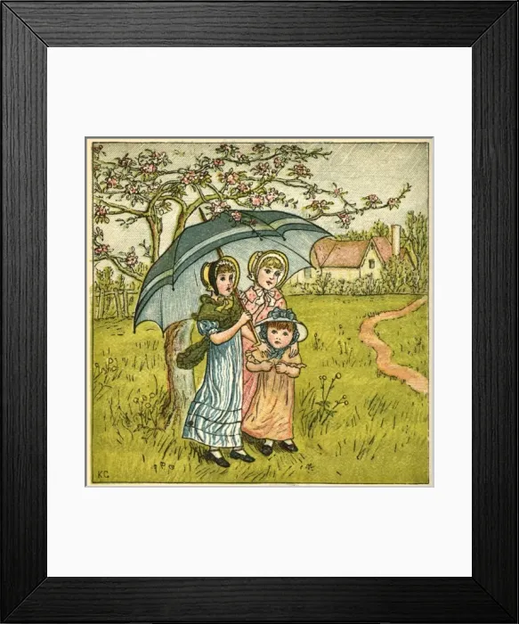 Framed Print : Three girls under blue parasol Framed Print : Three girls under blue parasol
