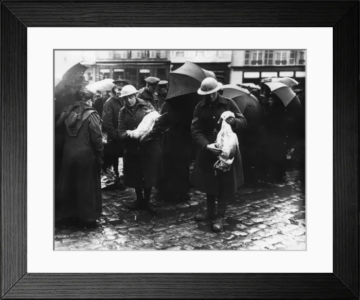Framed Print : British troops in street market at Bailleul, France, WW1 Framed Print : British troops in street market at Bailleul, France, WW1