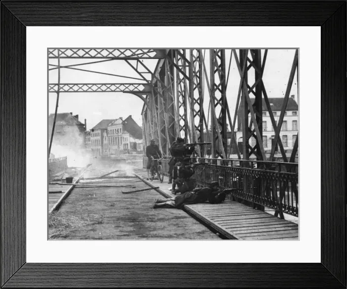 Framed Print : Belgian troops at Termonde, Belgium, WW1 Framed Print : Belgian troops at Termonde, Belgium, WW1