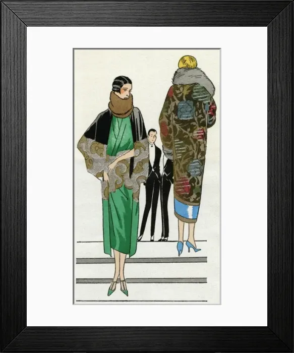 Framed Print : Two ladies in winter outfits by Bernard and Doeuillet Framed Print : Two ladies in winter outfits by Bernard and Doeuillet