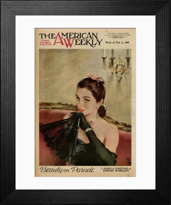 Framed Print : David Wright woman in black evening dress with fan Framed Print : David Wright woman in black evening dress with fan