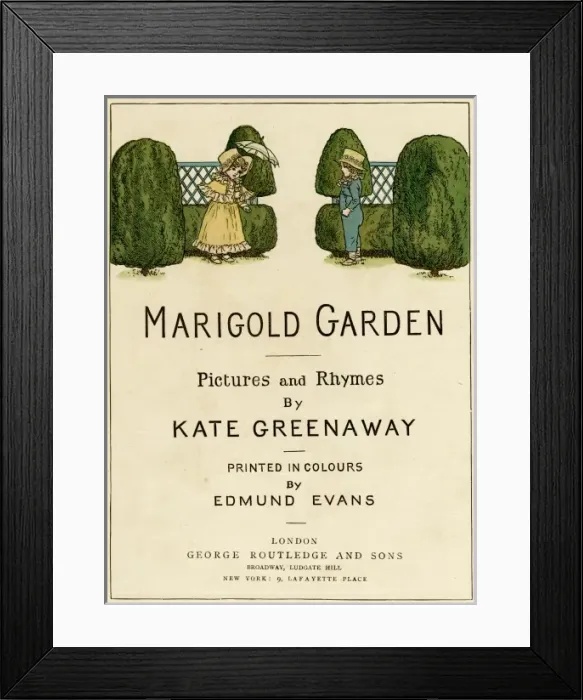 Framed Print : Title page design, Marigold Garden by Kate Greenaway Framed Print : Title page design, Marigold Garden by Kate Greenaway