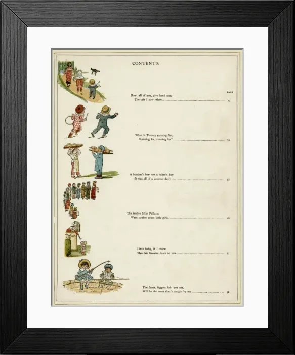 Framed Print : Contents page, Under the Window by Kate Greenaway Framed Print : Contents page, Under the Window by Kate Greenaway