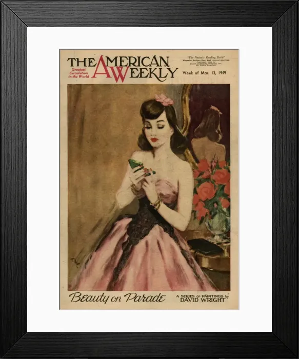 Framed Print : David Wright woman in pink and black evening dress Framed Print : David Wright woman in pink and black evening dress