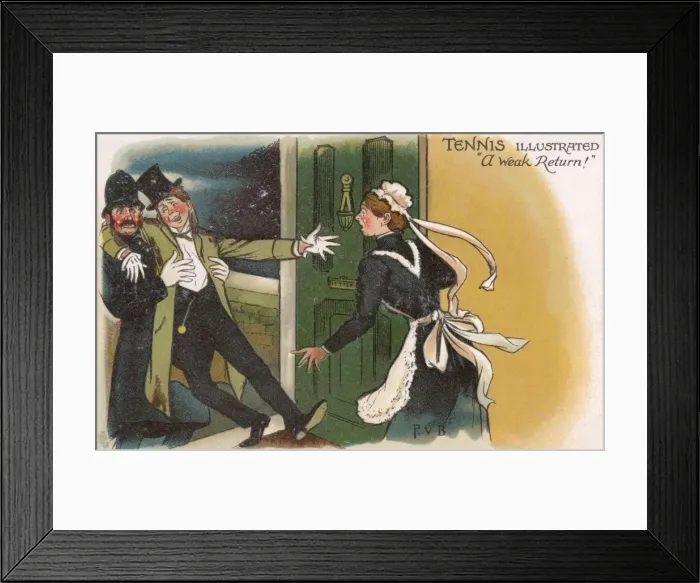 Framed Print : Tennis Illustrated - Comic Postcard - A Weak Return Framed Print : Tennis Illustrated - Comic Postcard - A Weak Return