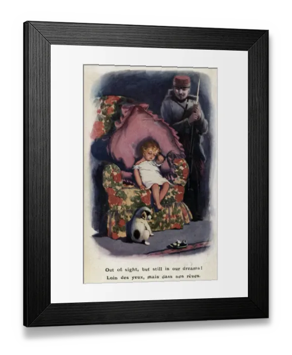 Framed Print : Little girl asleep, dreaming of her soldier father Framed Print : Little girl asleep, dreaming of her soldier father