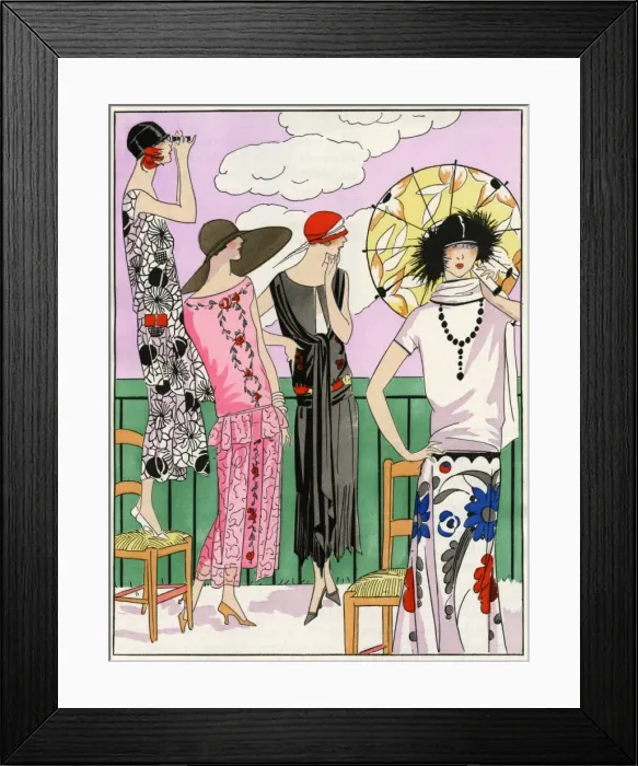 Framed Print : Four young ladies in fashionable summer outfits Framed Print : Four young ladies in fashionable summer outfits