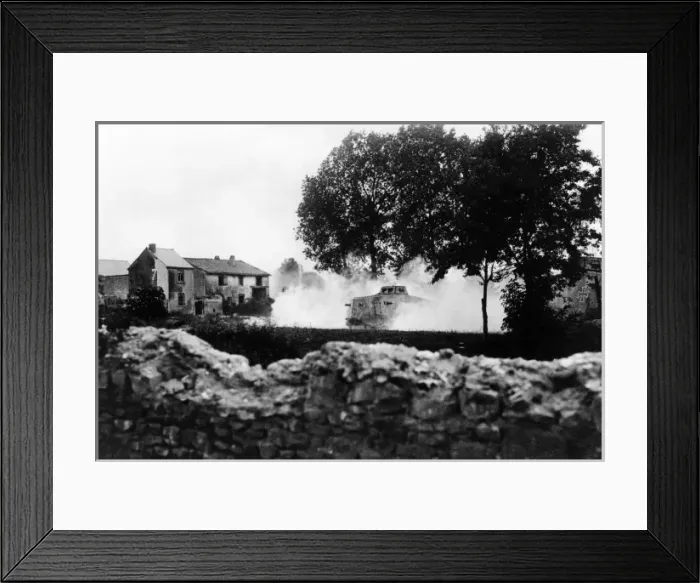 Framed Print : German tank outside village on Western Front, WW1 Framed Print : German tank outside village on Western Front, WW1
