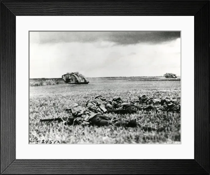 Framed Print : American troops with tanks, France, WW1