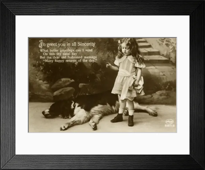 Framed Print : Little girl with large dog Framed Print : Little girl with large dog