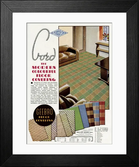 Framed Print : Advert for Geebro floor covering 1939 Framed Print : Advert for Geebro floor covering 1939