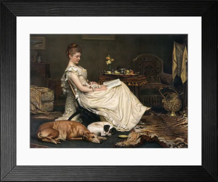 Framed Print : A lady relaxing with her dogs Framed Print : A lady relaxing with her dogs